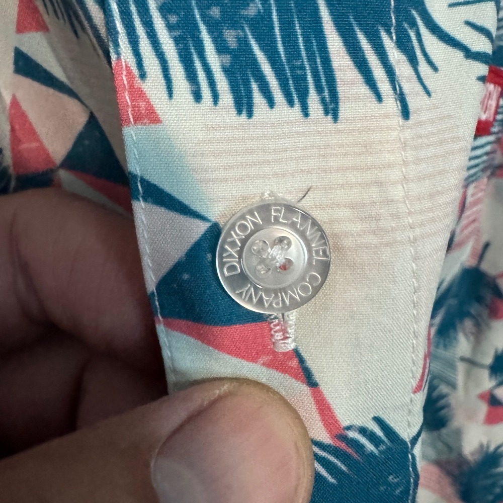 Dixxon Shirt Mens Large White Blue Palm Tree Shoreline Drive Party Performance - Picture 5 of 9